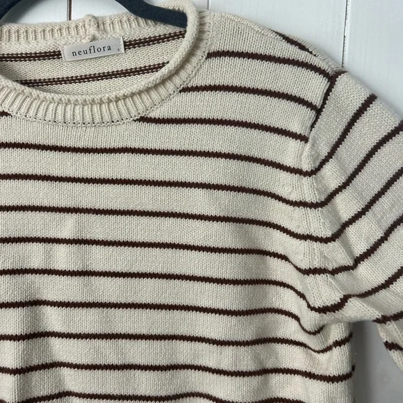 Olympia Sweater - Striped Cream and Brown Women's Sweater - Picture 8 of 10